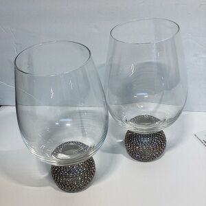 2 Stemless wine Glasses Bling Glass With A Jeweled Rhinestone Ball Base